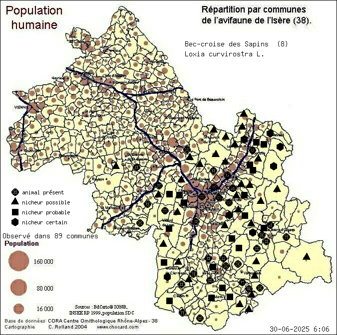 Bec-crois des Sapins (Loxia curvirostra L.): carte de rpartition en Isre