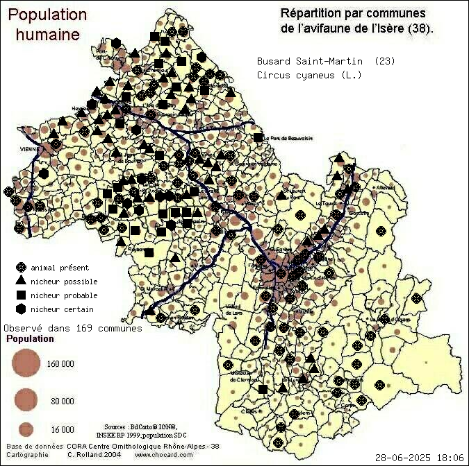 Busard Saint-Martin (Circus cyaneus (L.)): carte de rpartition en Isre