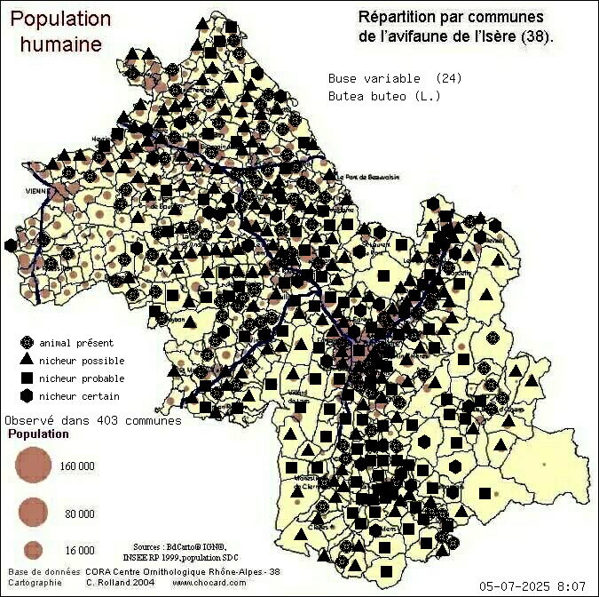 Buse variable (Butea buteo (L.)): carte de rpartition en Isre