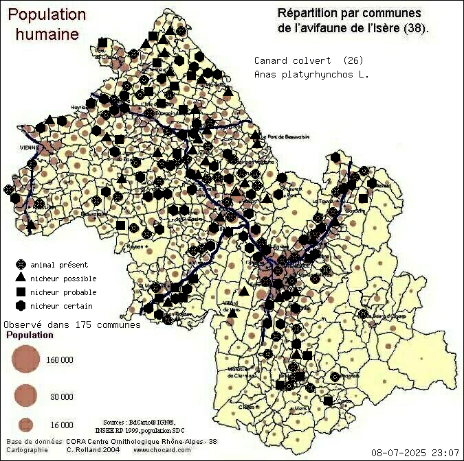 Canard colvert (Anas platyrhynchos L.): carte de rpartition en Isre