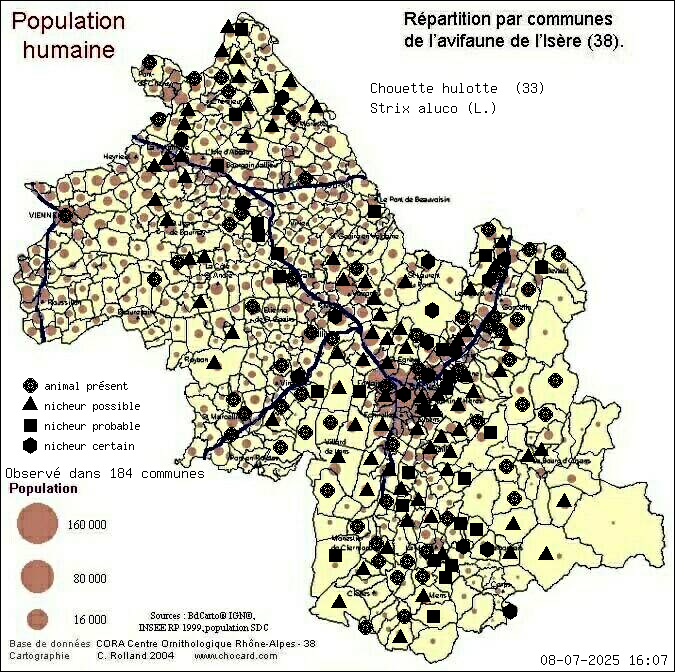 Chouette hulotte (Strix aluco (L.)): carte de rpartition en Isre