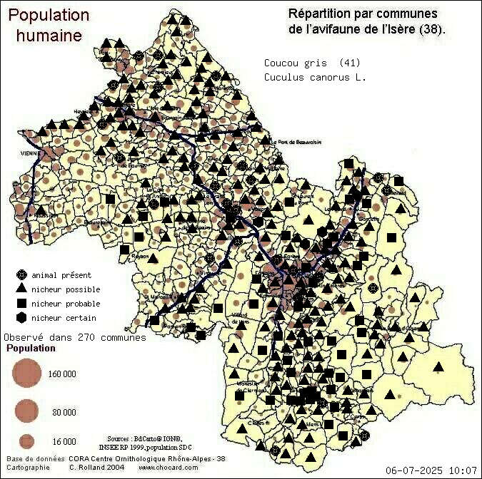 Coucou gris (Cuculus canorus L.): carte de rpartition en Isre