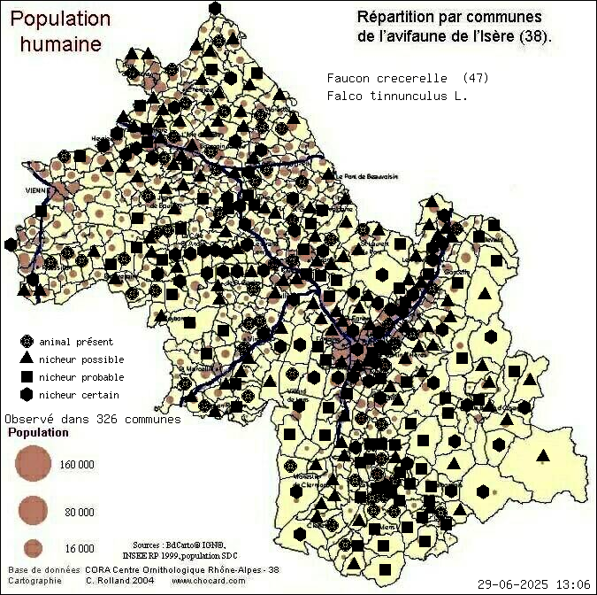 Faucon crcerelle (Falco tinnunculus L.): carte de rpartition en Isre