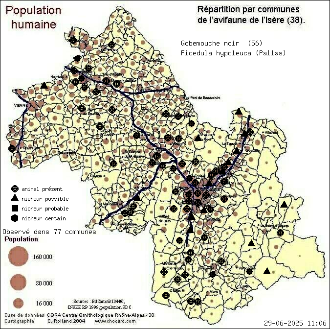 Gobemouche noir (Ficedula hypoleuca (Pallas)): carte de rpartition en Isre