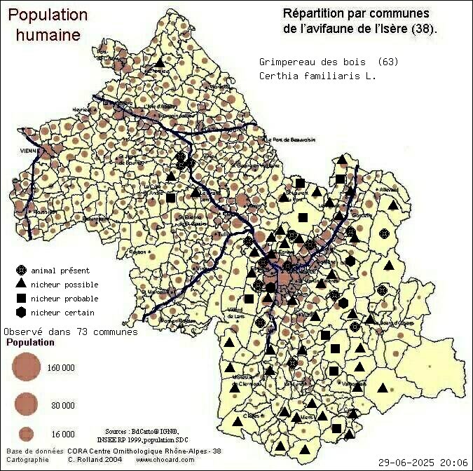 Grimpereau des bois (Certhia familiaris L.): carte de rpartition en Isre