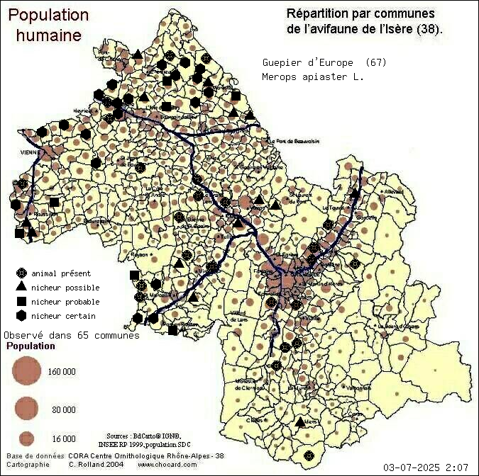 Gupier d Europe (Merops apiaster L.): carte de rpartition en Isre