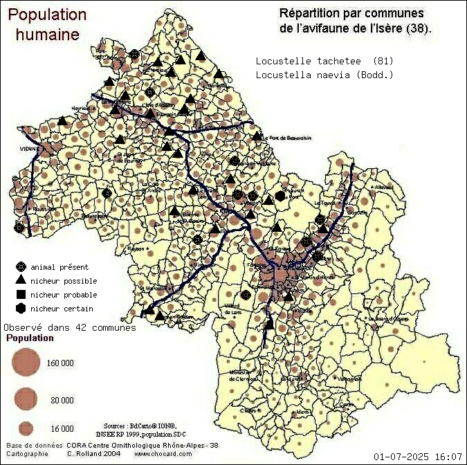 Locustelle tachete (Locustella naevia (Bodd.)): carte de rpartition en Isre