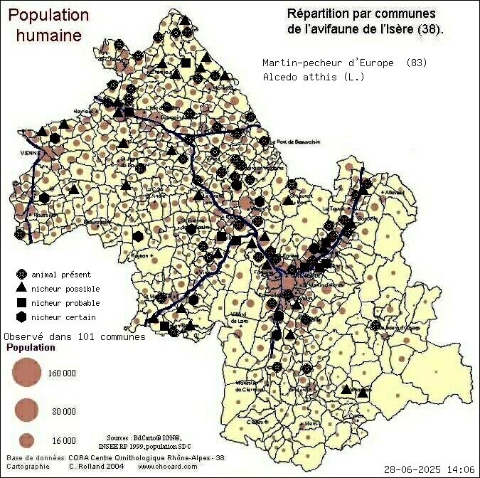 Martin-pcheur d Europe (Alcedo atthis (L.)): carte de rpartition en Isre