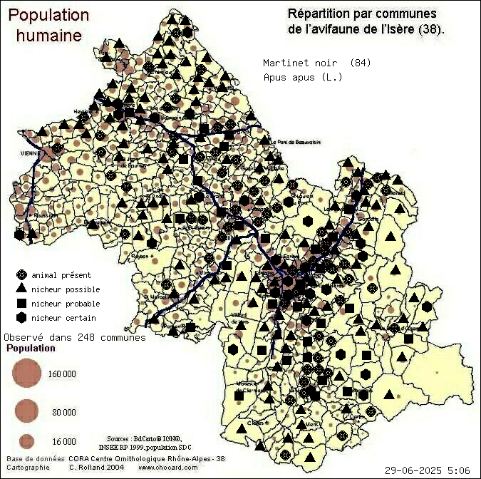 Martinet noir (Apus apus (L.)): carte de rpartition en Isre