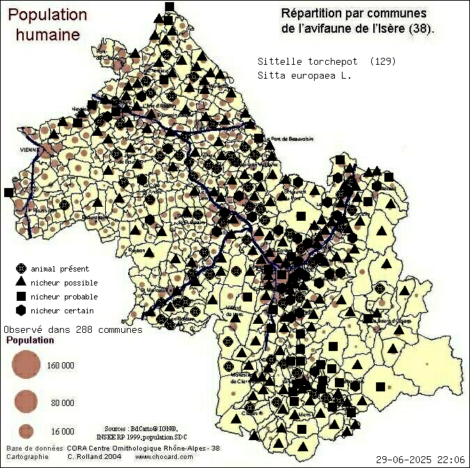 Sittelle torchepot (Sitta europaea L.): carte de rpartition en Isre
