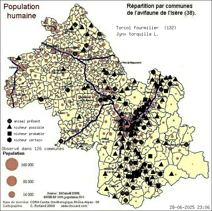 Torcol fourmilier (Jynx torquilla L.): carte de rpartition en Isre