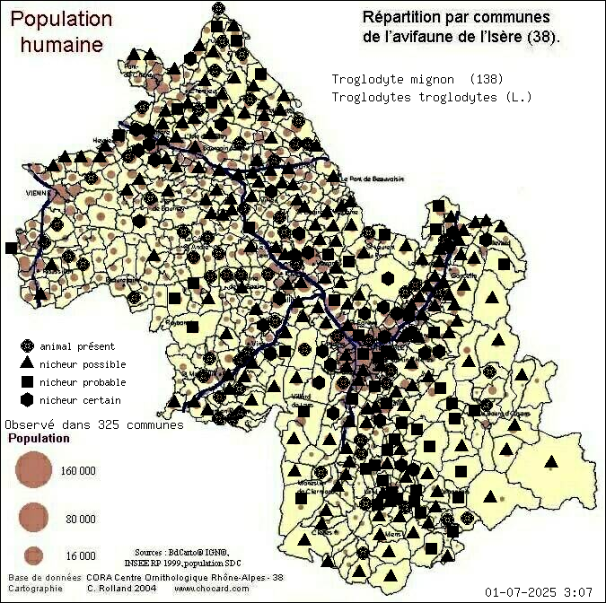 Troglodyte mignon (Troglodytes troglodytes (L.)): carte de rpartition en Isre