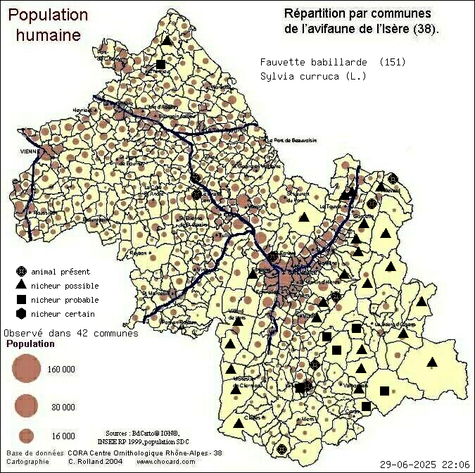 Fauvette babillarde (Sylvia curruca (L.)): carte de rpartition en Isre