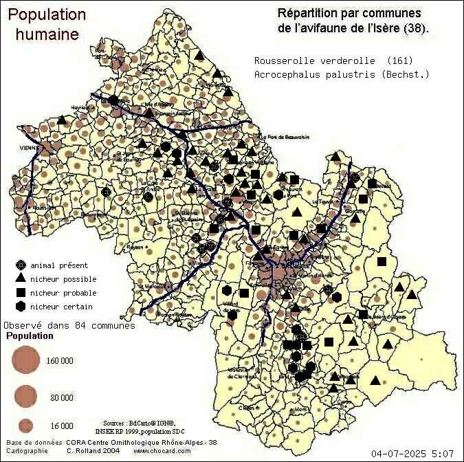 Rousserolle verderolle (Acrocephalus palustris (Bechst.)): carte de rpartition en Isre