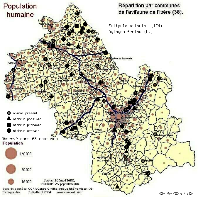 Fuligule milouin (Aythyna ferina (L.)): carte de rpartition en Isre