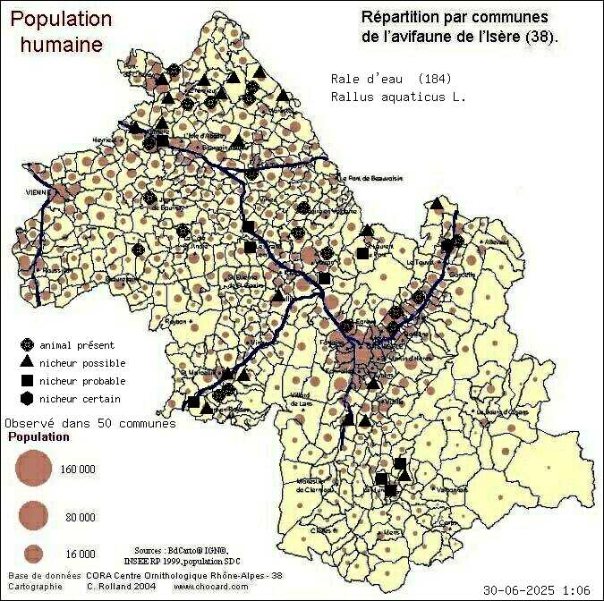 Rle d eau (Rallus aquaticus L.): carte de rpartition en Isre
