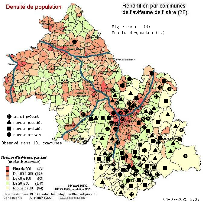 Aigle royal (Aquila chrysaetos (L.)): carte de rpartition en Isre