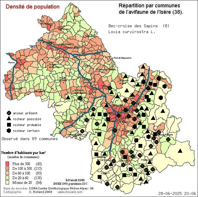 Bec-crois des Sapins (Loxia curvirostra L.): carte de rpartition en Isre