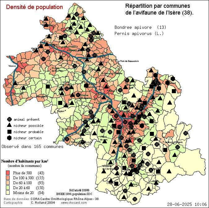 Bondre apivore (Pernis apivorus (L.)): carte de rpartition en Isre