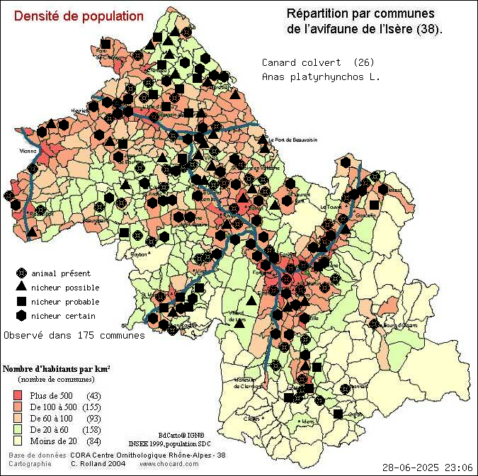 Canard colvert (Anas platyrhynchos L.): carte de rpartition en Isre