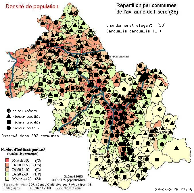 Chardonneret lgant (Carduelis carduelis (L.)): carte de rpartition en Isre