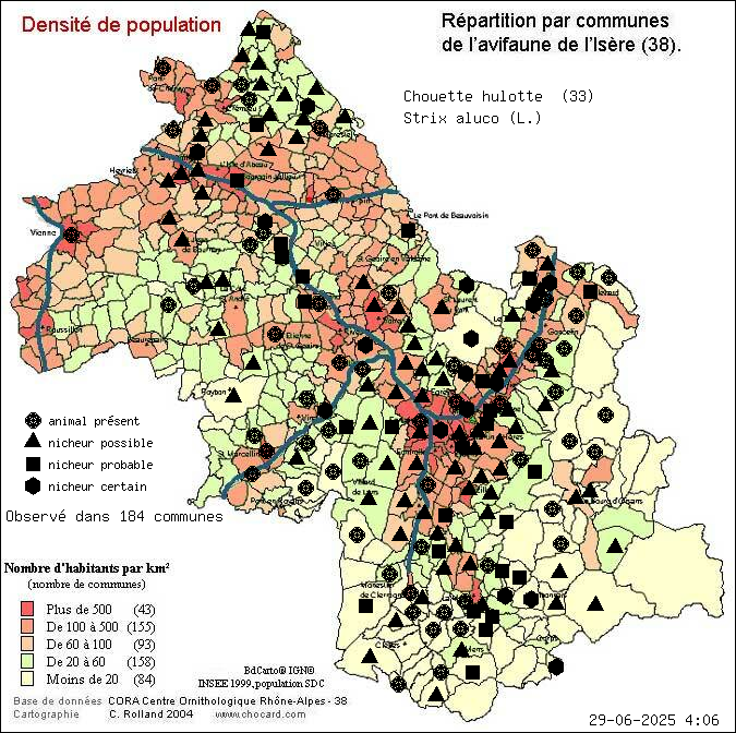 Chouette hulotte (Strix aluco (L.)): carte de rpartition en Isre
