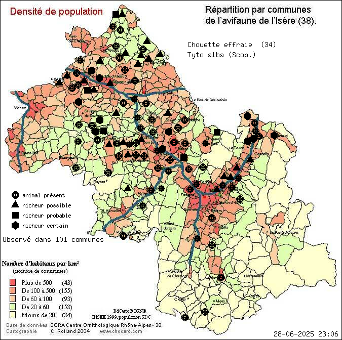 Chouette effraie (Tyto alba (Scop.)): carte de rpartition en Isre