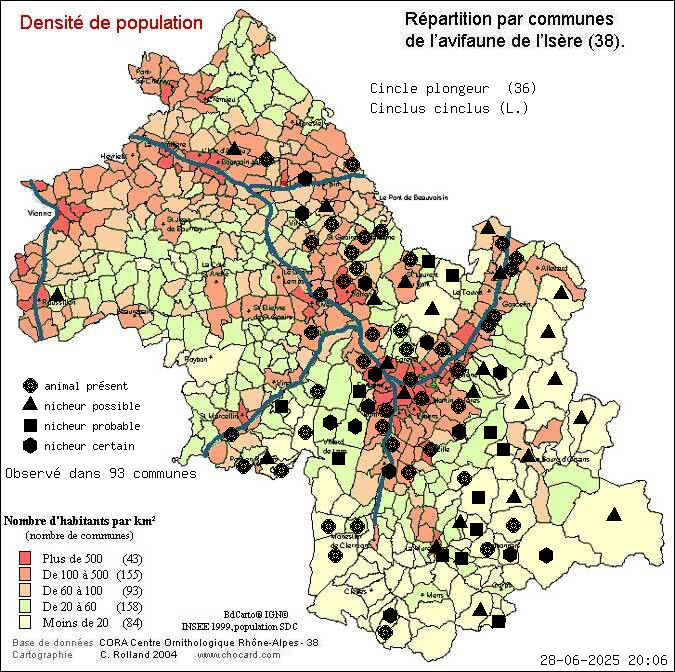 Cincle plongeur (Cinclus cinclus (L.)): carte de rpartition en Isre