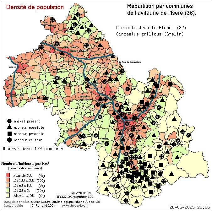 Circate Jean-le-Blanc (Circaetus gallicus (Gmelin)): carte de rpartition en Isre