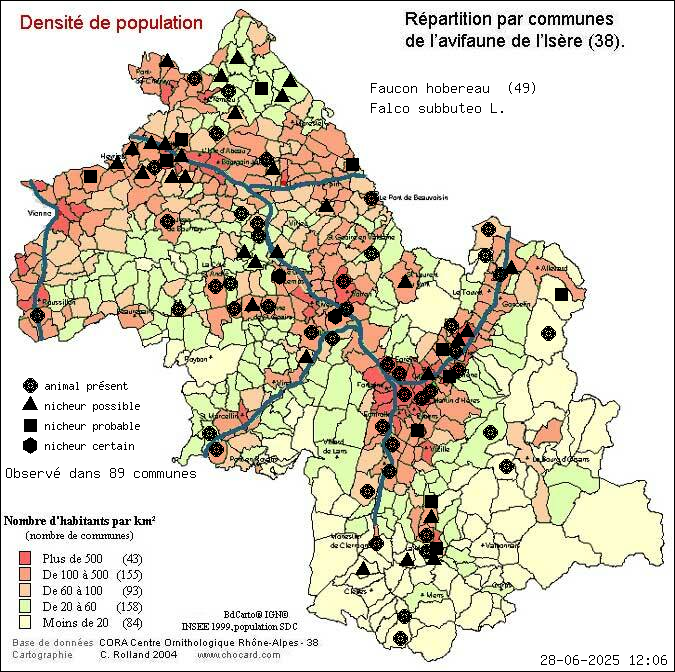 Faucon hobereau (Falco subbuteo L.): carte de rpartition en Isre