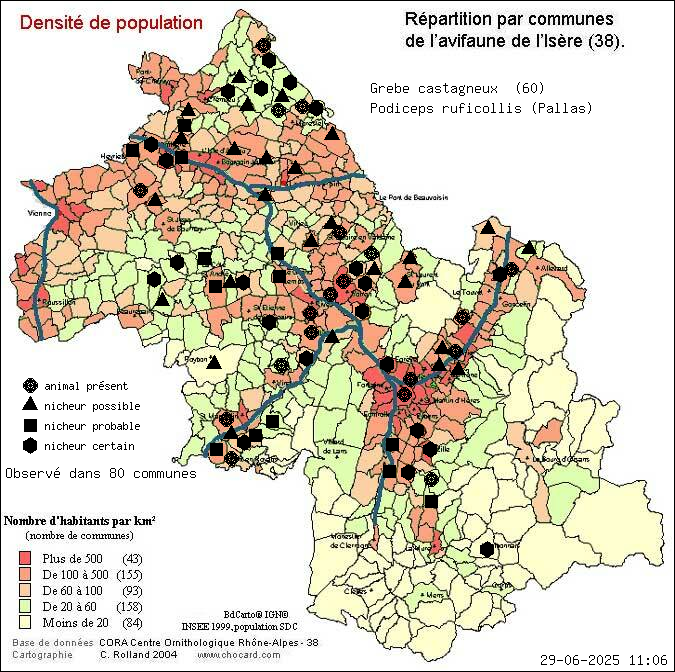 Grbe castagneux (Podiceps ruficollis (Pallas)): carte de rpartition en Isre