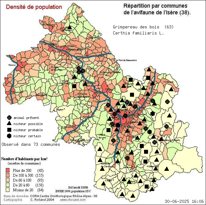 Grimpereau des bois (Certhia familiaris L.): carte de rpartition en Isre