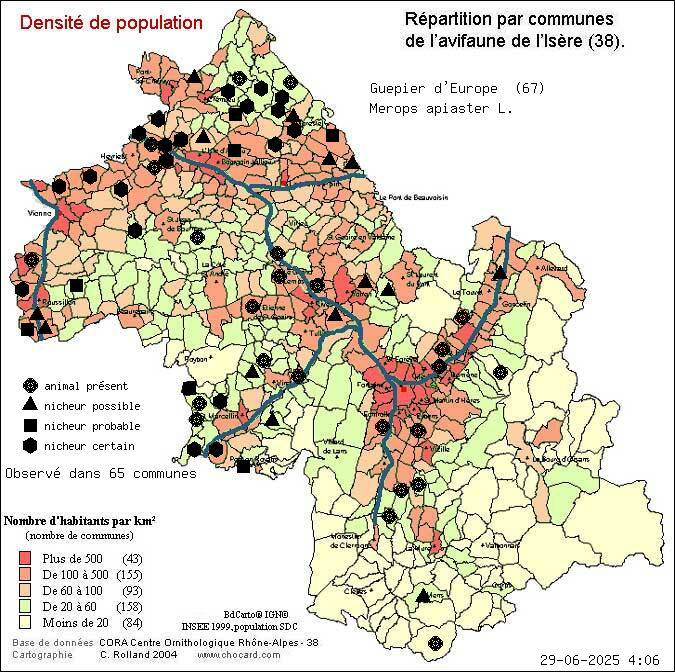 Gupier d Europe (Merops apiaster L.): carte de rpartition en Isre