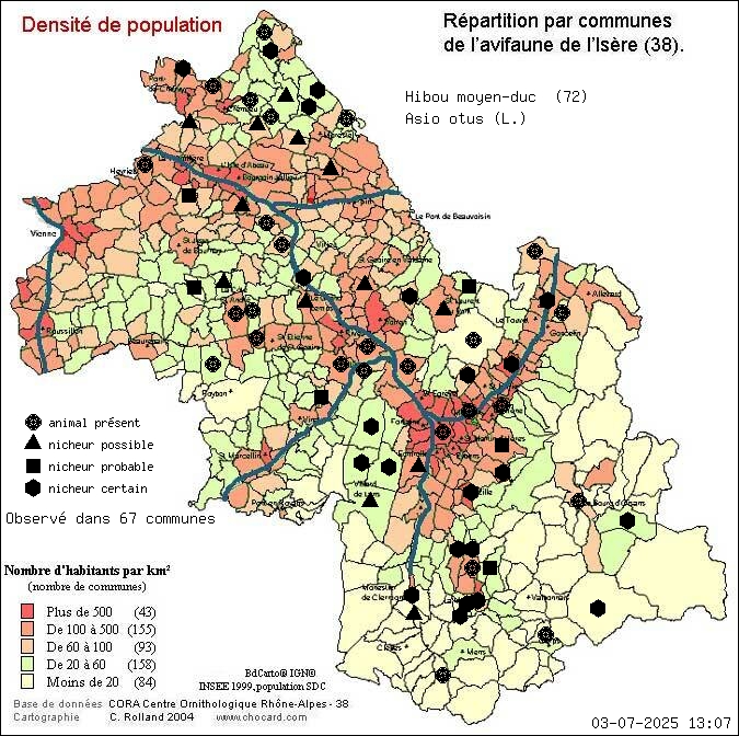 Hibou moyen-duc (Asio otus (L.)): carte de rpartition en Isre