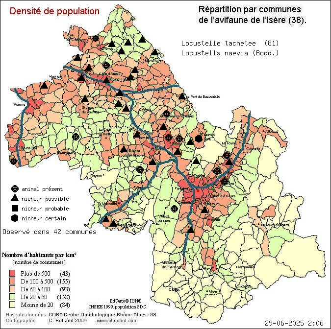 Locustelle tachete (Locustella naevia (Bodd.)): carte de rpartition en Isre