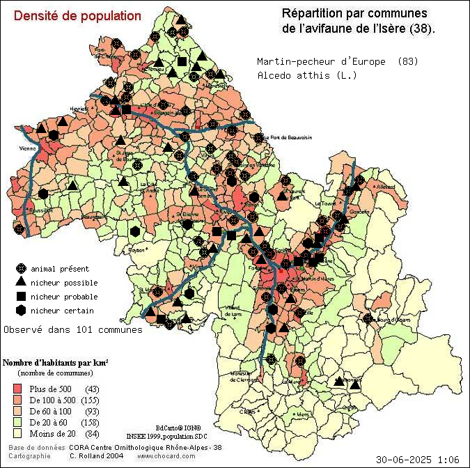 Martin-pcheur d Europe (Alcedo atthis (L.)): carte de rpartition en Isre