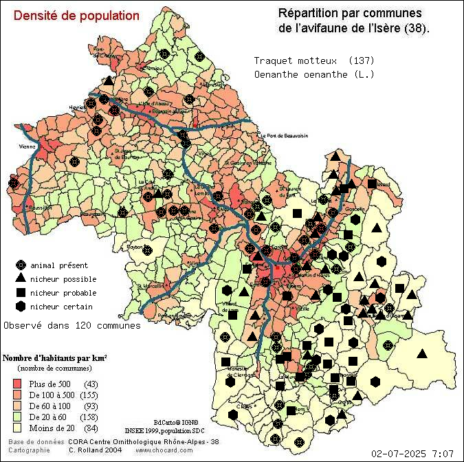 Traquet motteux (Oenanthe oenanthe (L.)): carte de rpartition en Isre