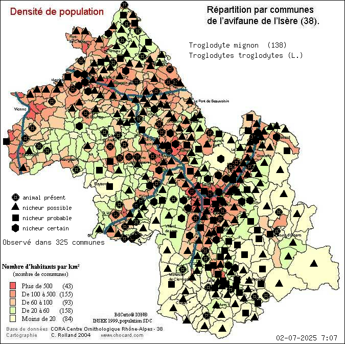 Troglodyte mignon (Troglodytes troglodytes (L.)): carte de rpartition en Isre