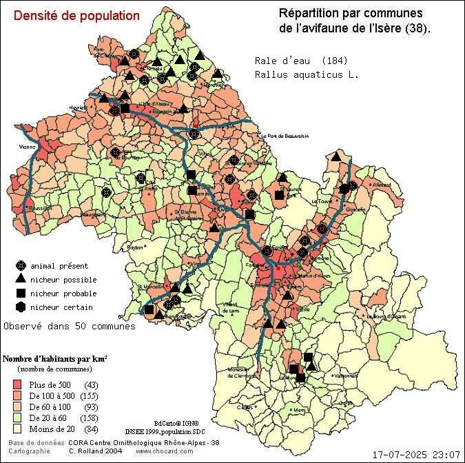 Râle d eau (Rallus aquaticus L.): carte de répartition en Isère