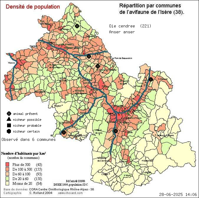 Oie cendre (Anser anser): carte de rpartition en Isre